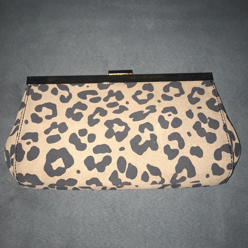J. Crew Suede Leather & Leopard Animal Print Clutch Purse Bag